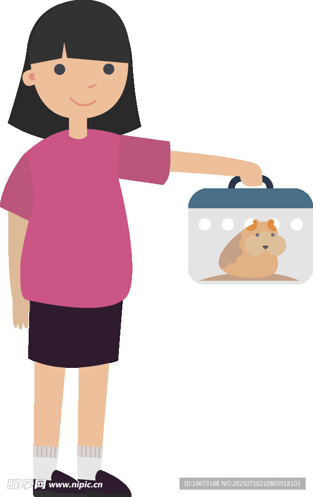 女孩手持装仓鼠的容器