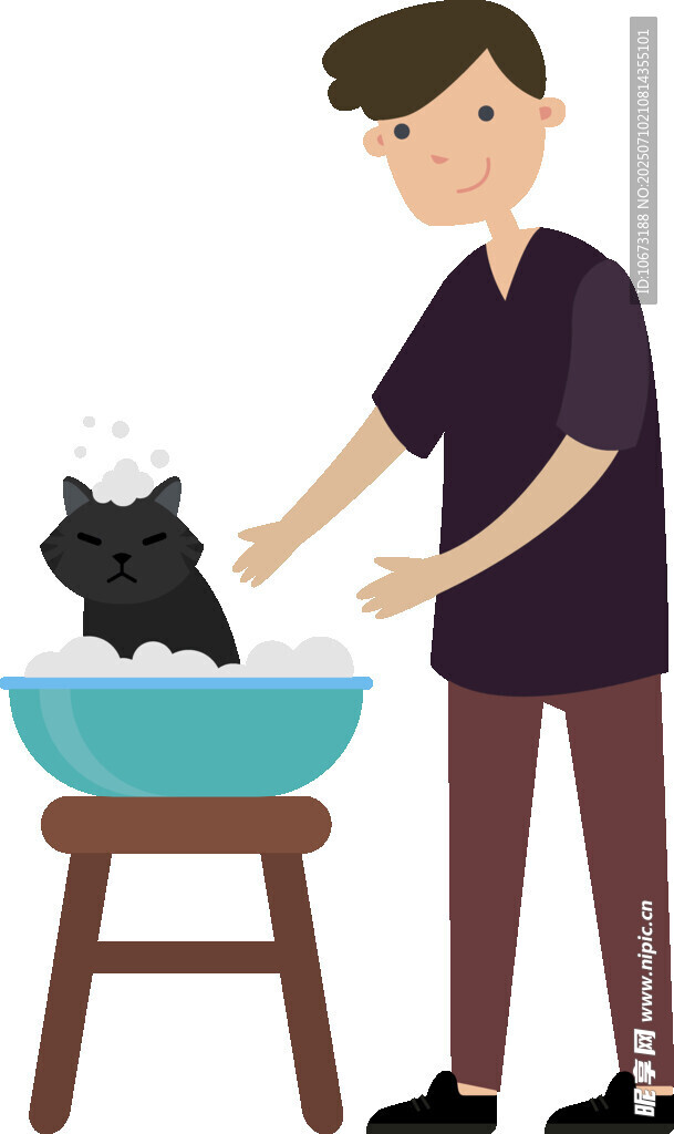 男人给黑猫洗澡场景