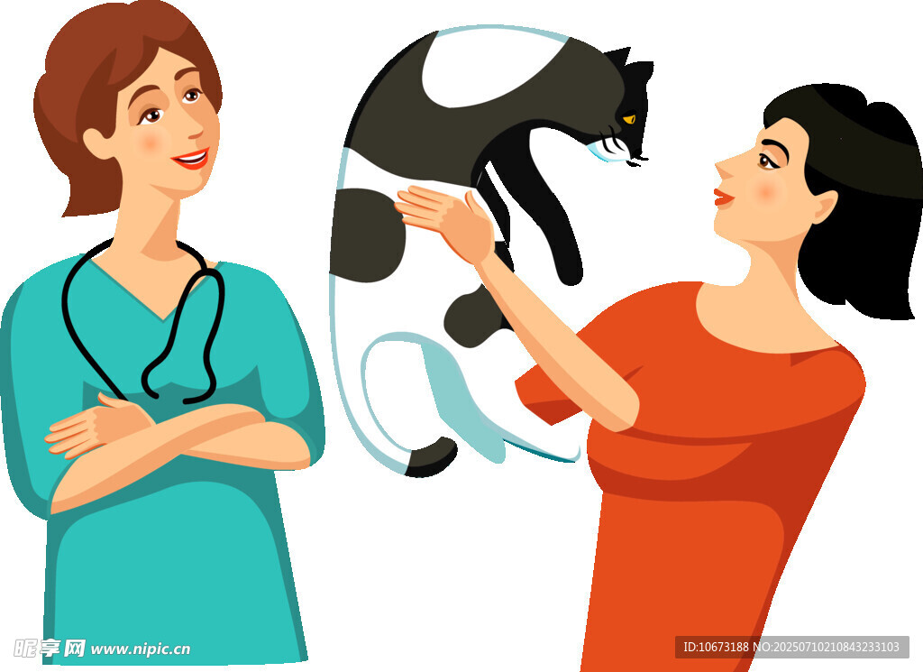 兽医为女士的猫做检查