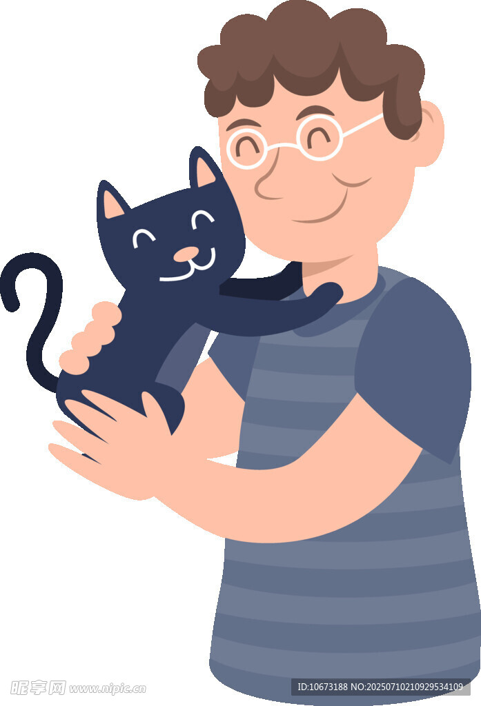 男子温馨抱黑猫