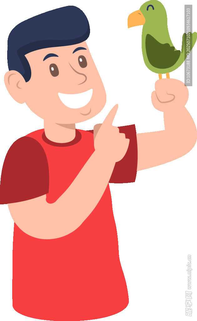 男子逗弄手上的鹦鹉