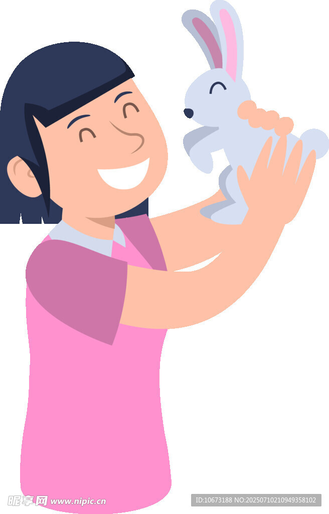 女孩开心抱可爱兔子