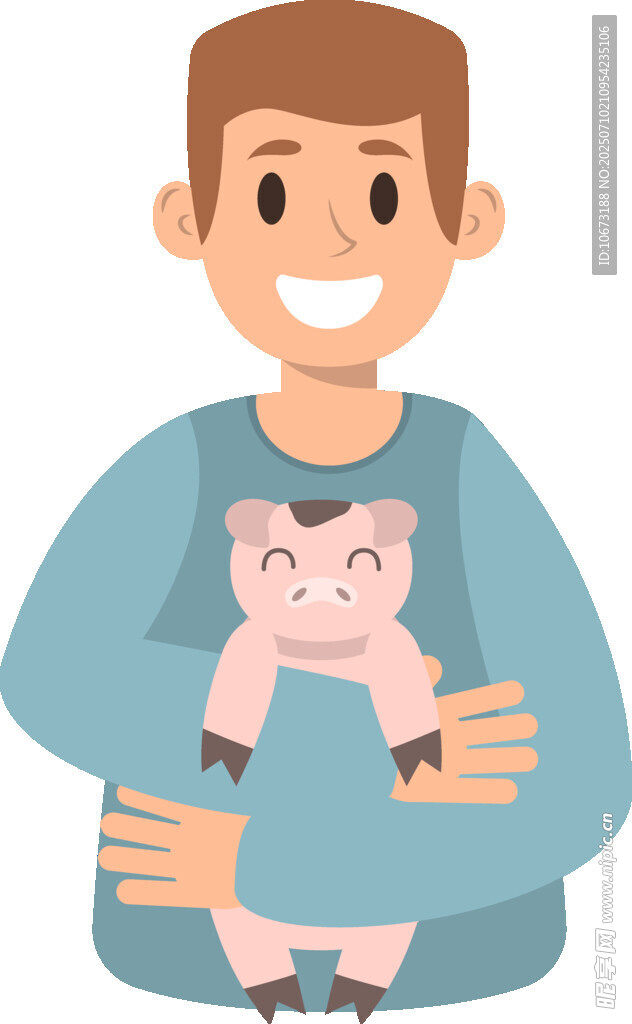男子怀抱可爱小猪玩偶
