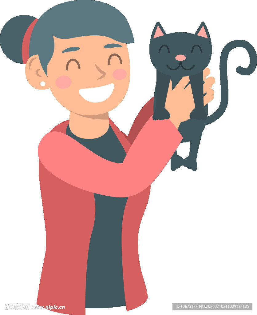 女孩开心抱黑猫