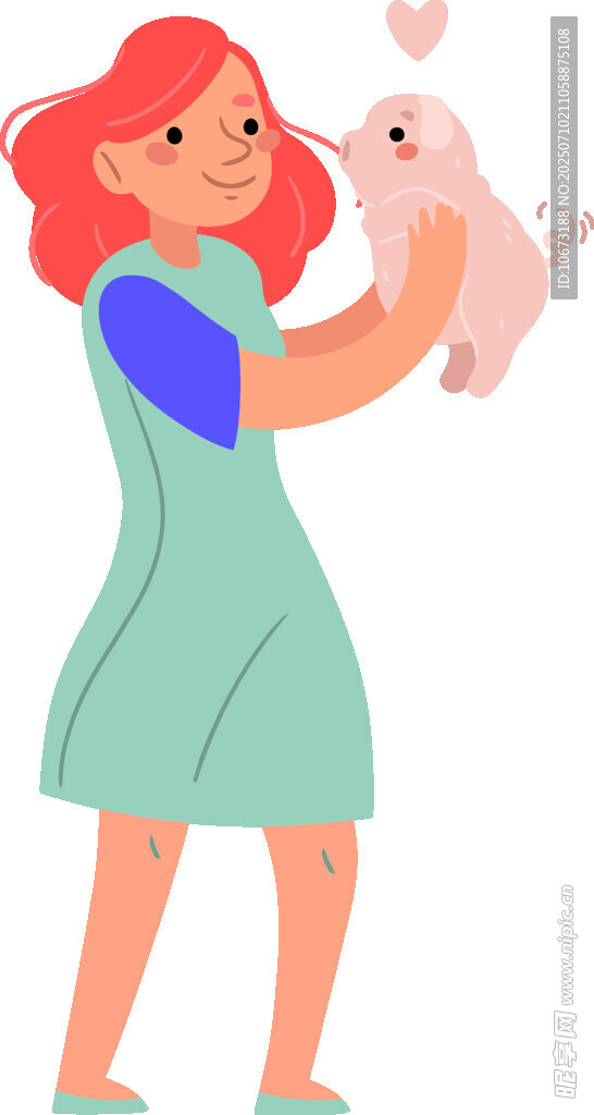 女孩开心抱小猪