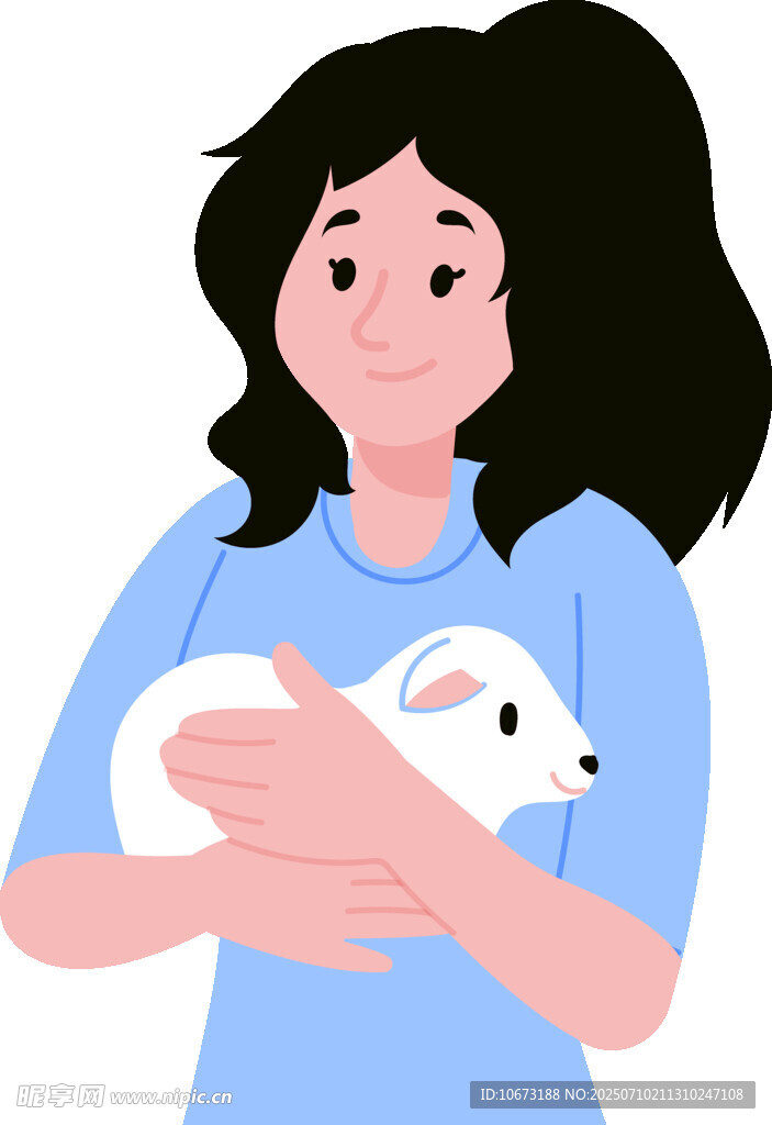 女孩温柔抱白色宠物鼠