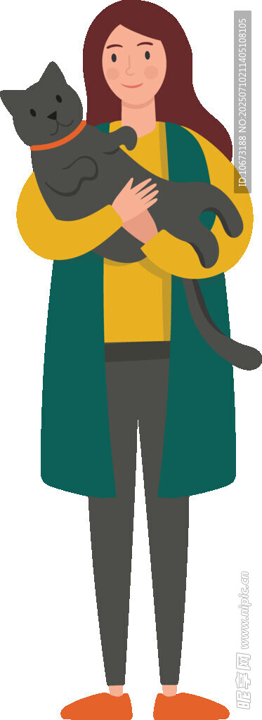 女子怀抱黑猫与灰猫