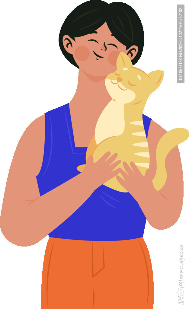 女子温柔抱猫温馨画面