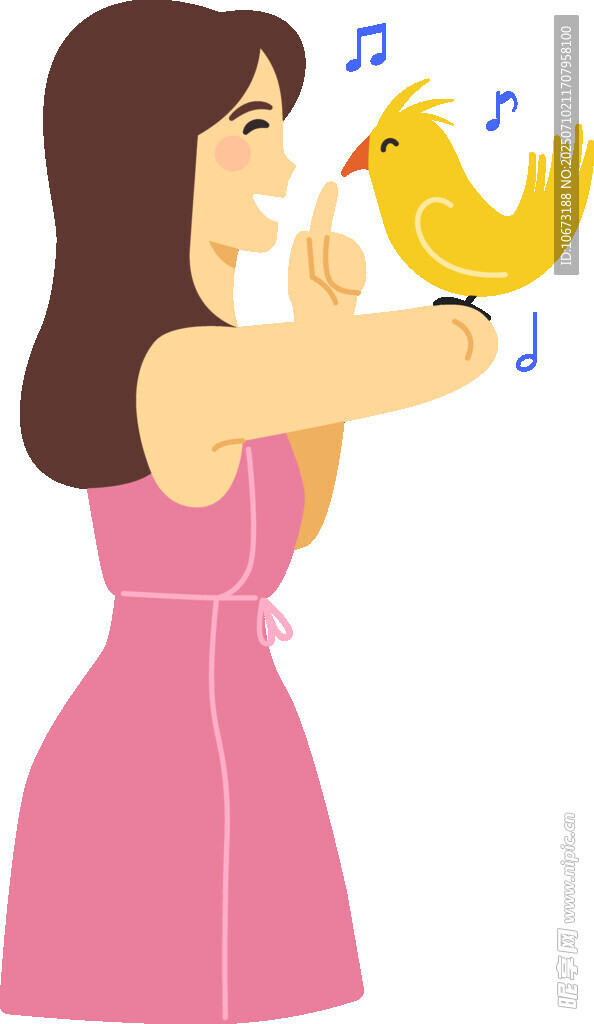 女子与小黄鸟亲密互动