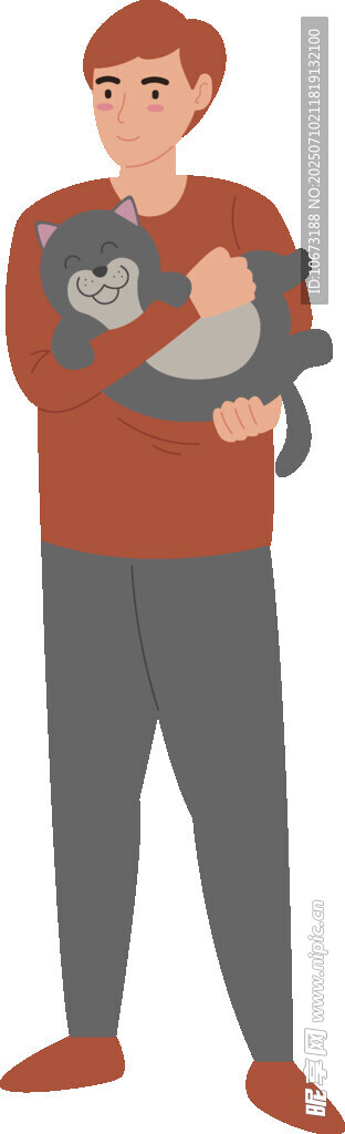 男子怀抱小猫温馨画面