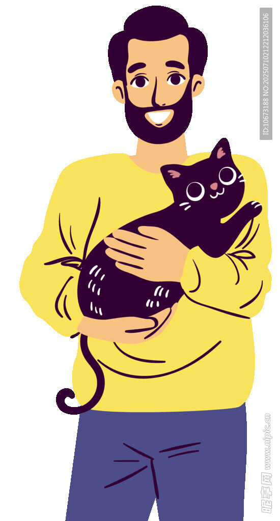 男子温馨怀抱黑猫
