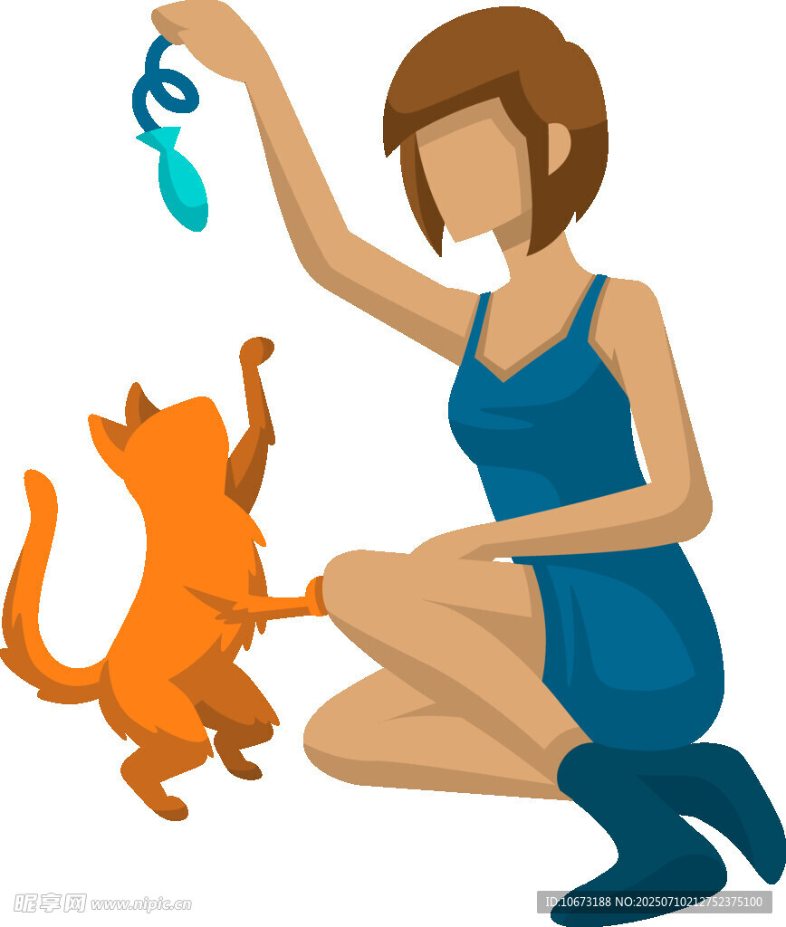 女子逗弄可爱猫咪