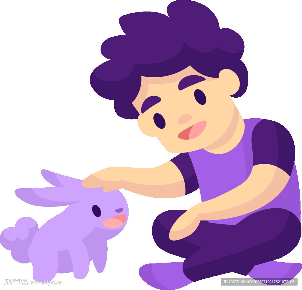 男孩温柔抚摸紫色小兔