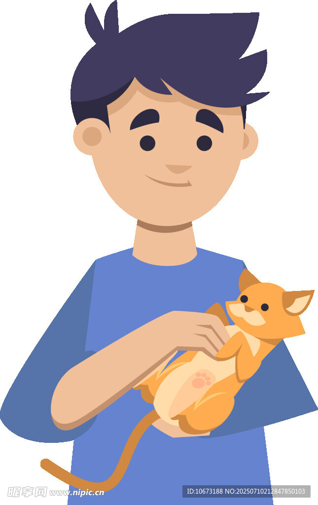 男孩怀抱可爱猫咪