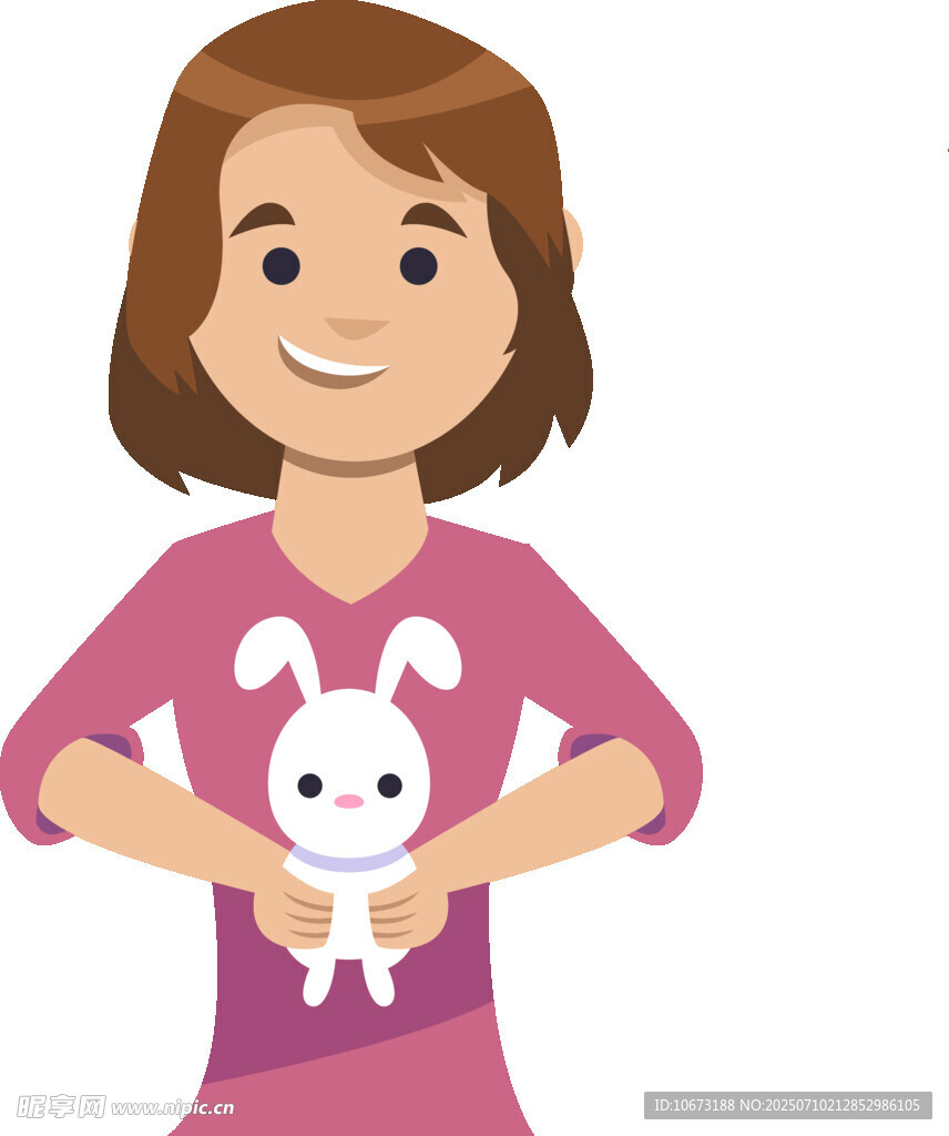 女孩怀抱可爱白兔