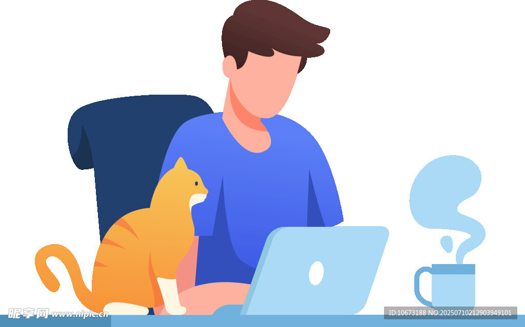 男子办公时猫咪相伴