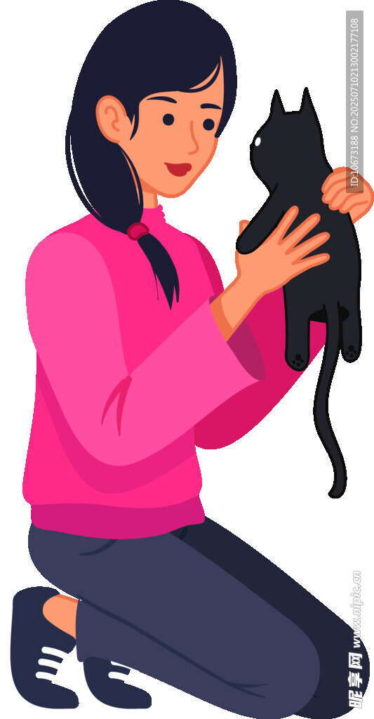 女孩温柔抱黑猫