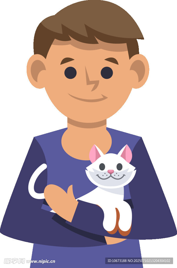 男孩怀抱可爱猫咪
