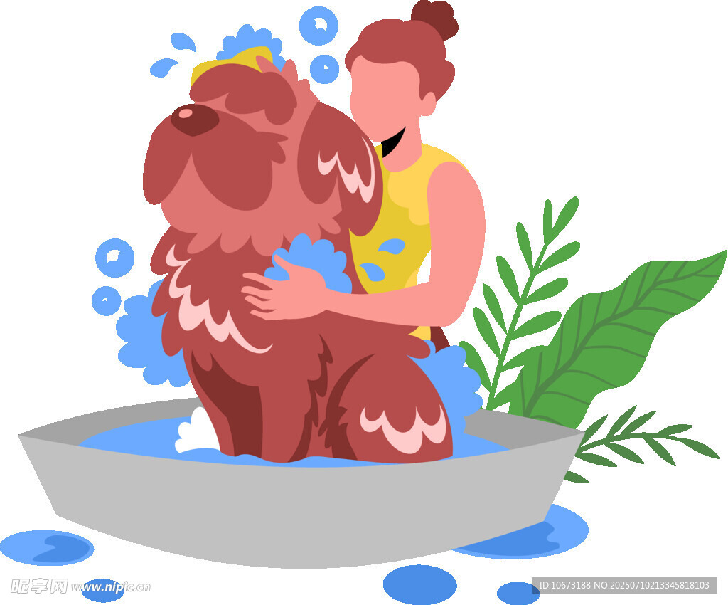 女子给大狗洗澡温馨场景