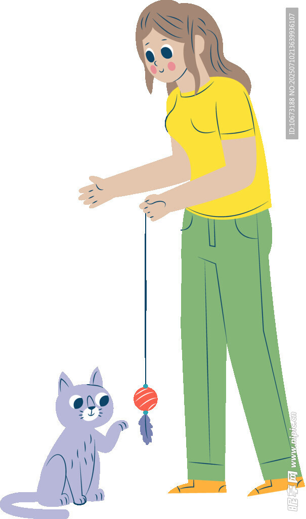 女子逗弄可爱猫咪