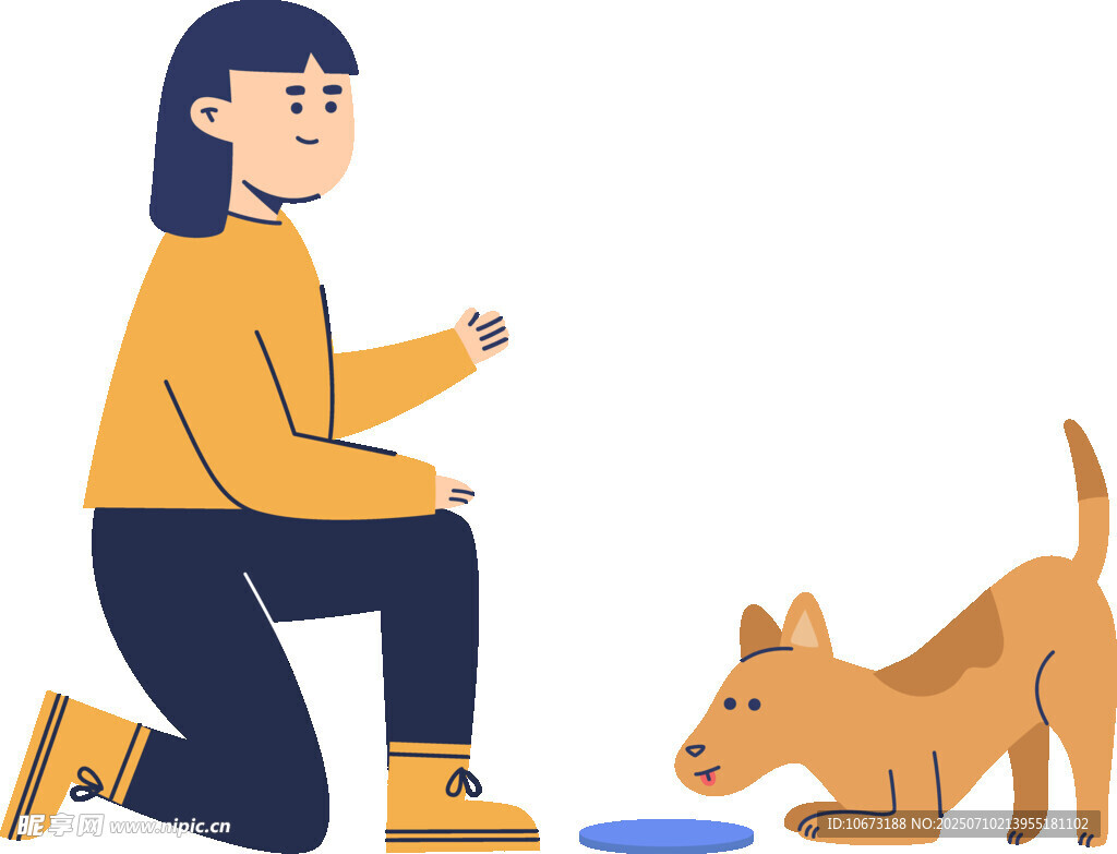 女子蹲地喂小狗
