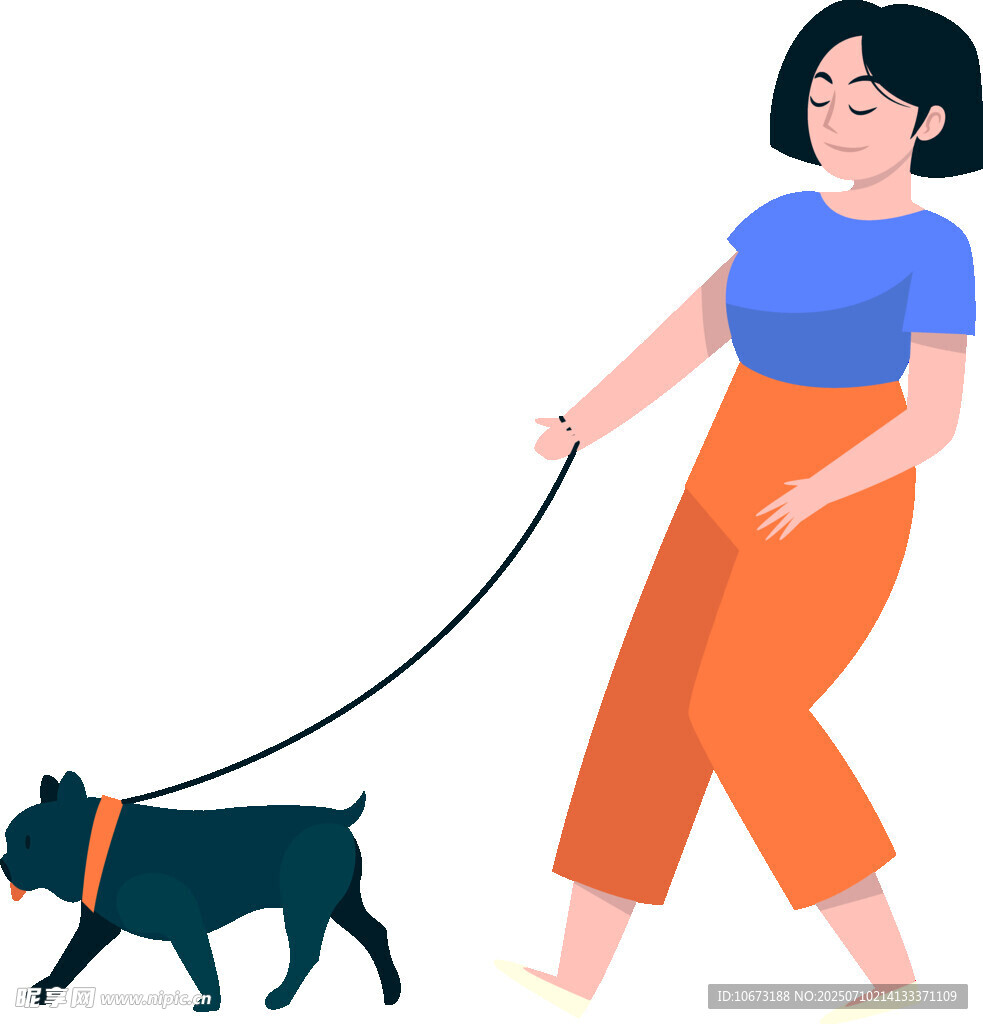 女子牵狗漫步