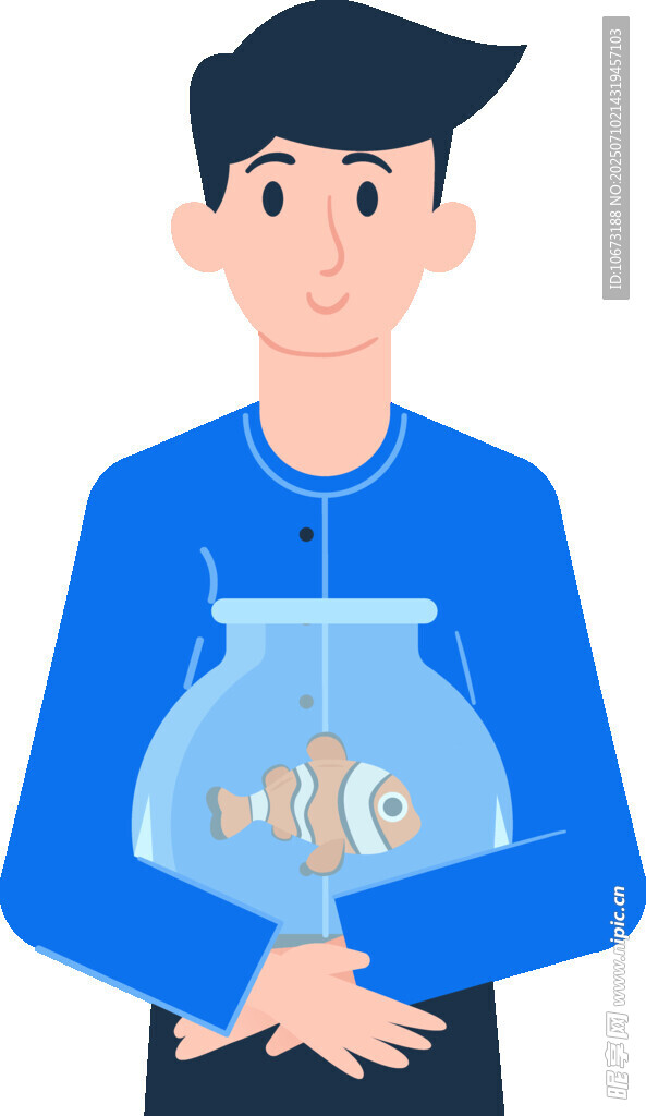 男子怀抱装金鱼的鱼缸