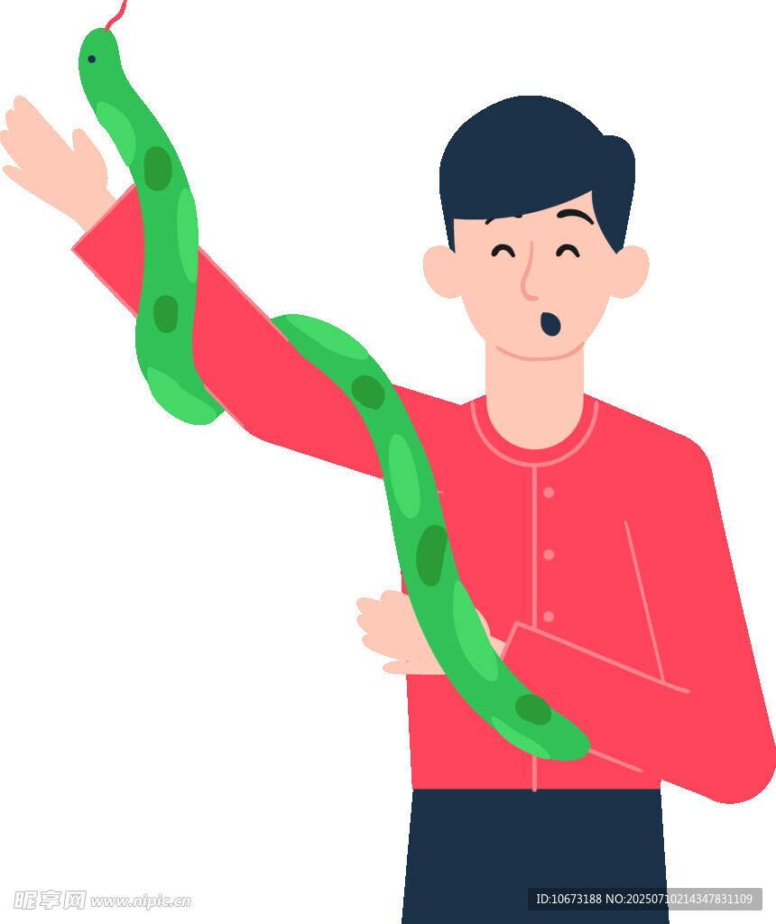 男子手持绿色大蛇