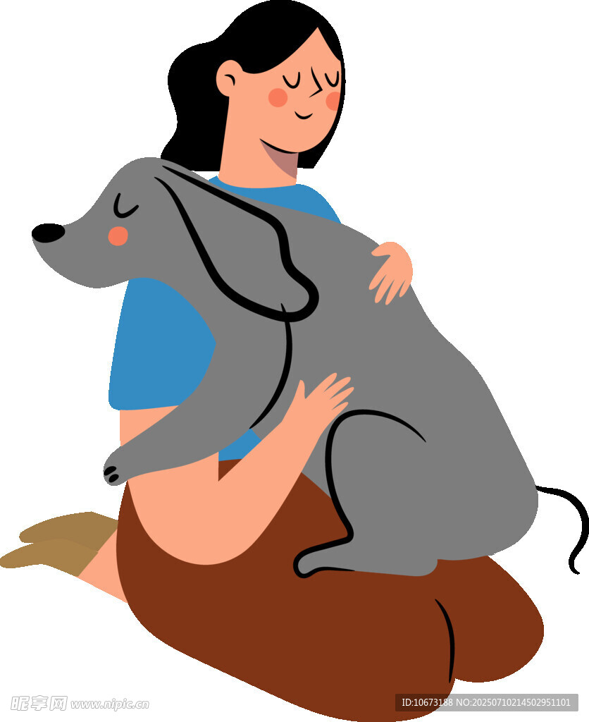 女子温馨拥抱可爱长耳犬