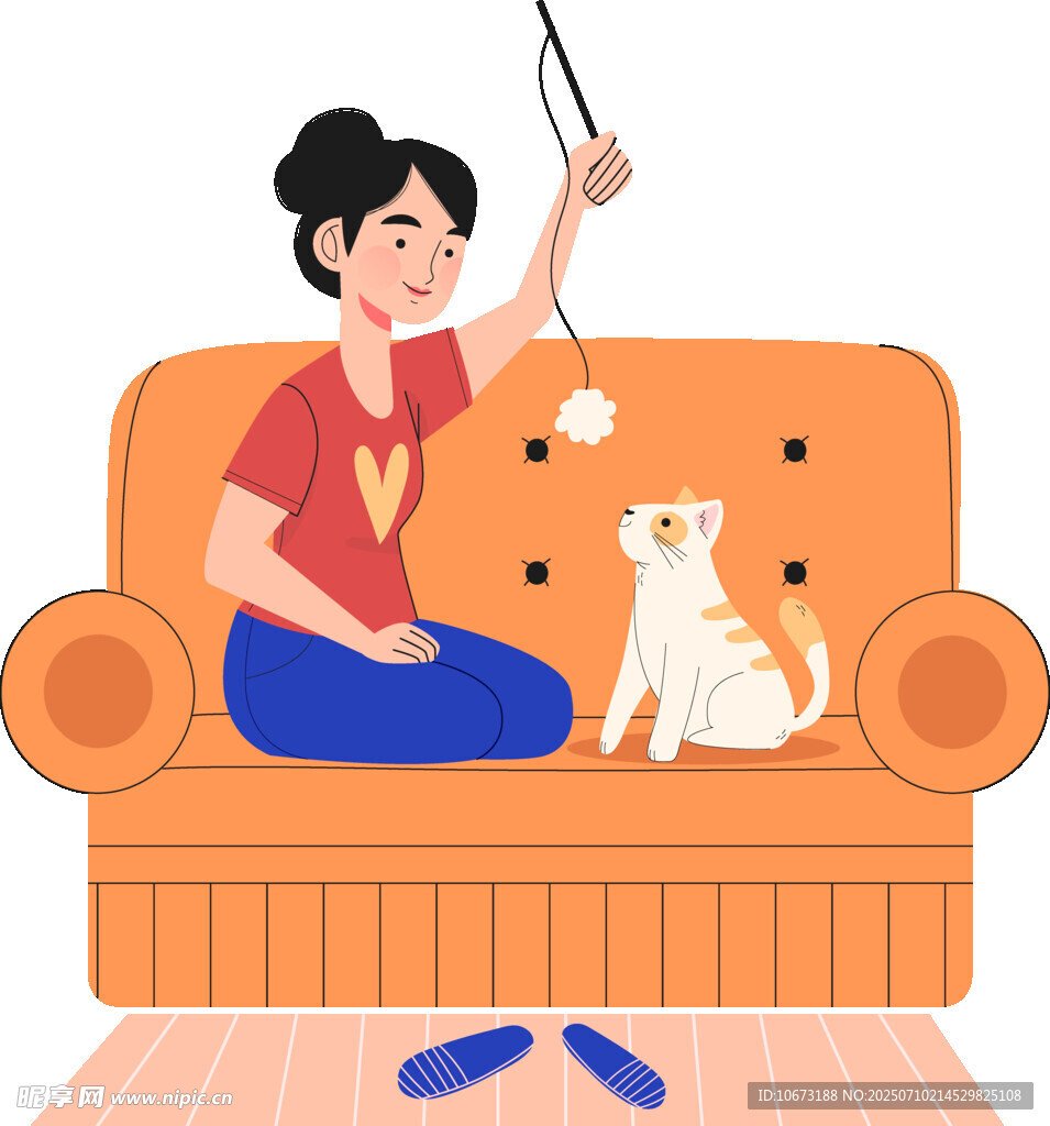 女子沙发上逗猫欢乐瞬间