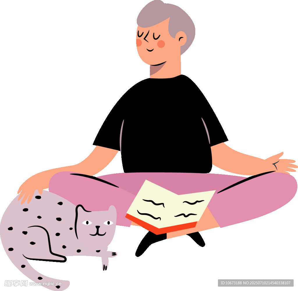 老人与猫的惬意阅读时光