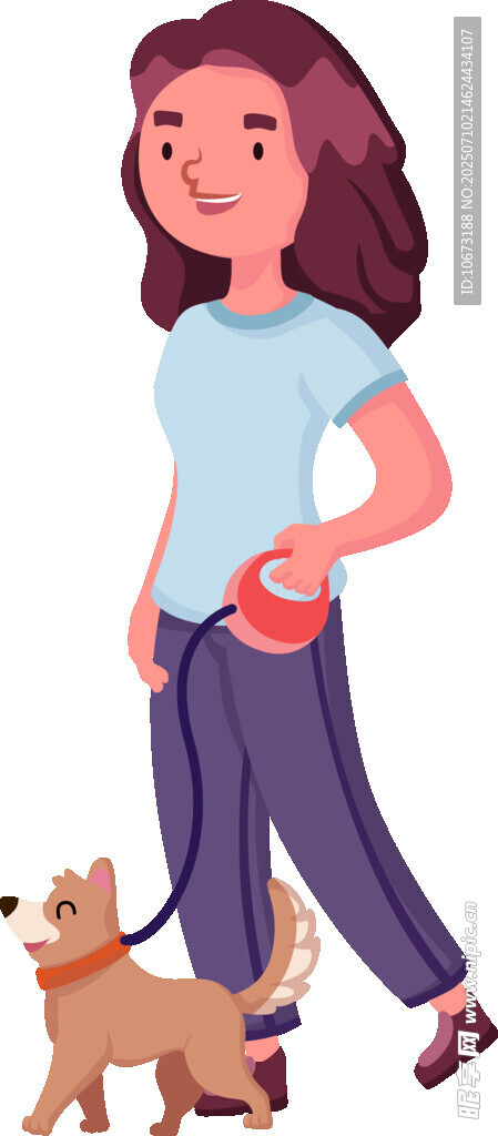 女孩牵两只小狗散步