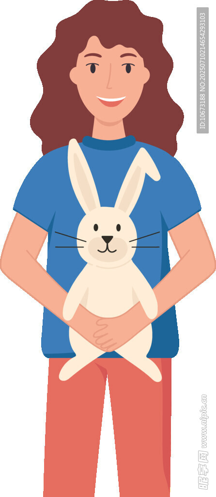 女孩怀抱可爱白兔