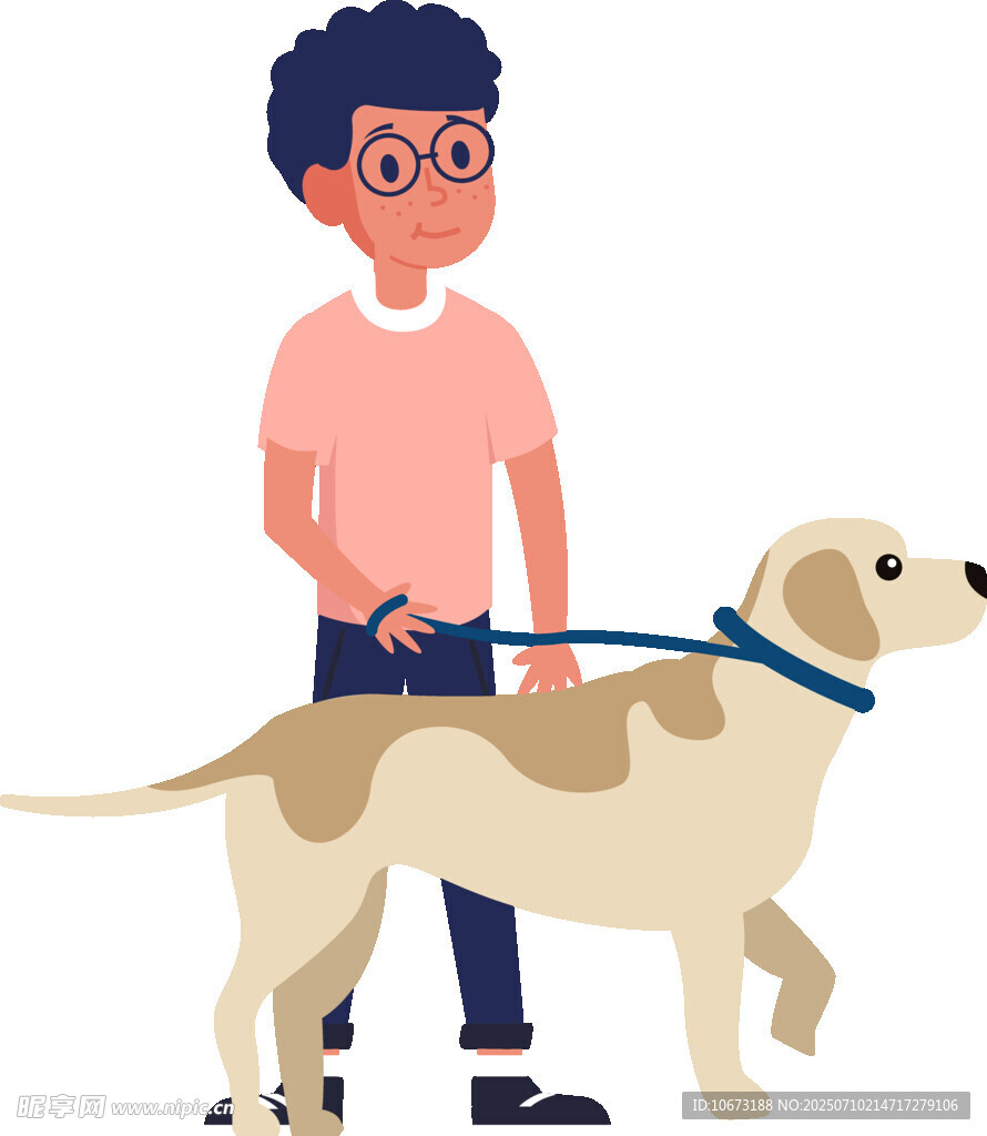 男子牵着狗散步