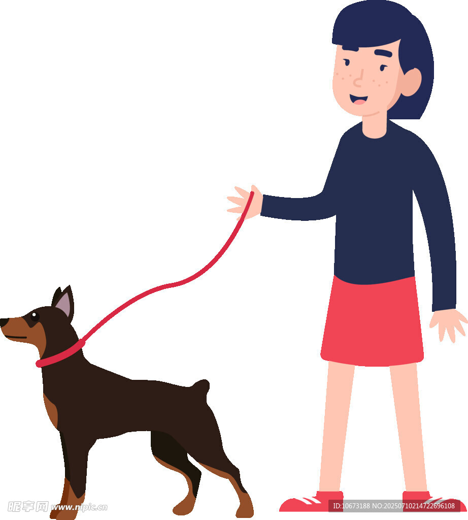 女子牵杜宾犬散步