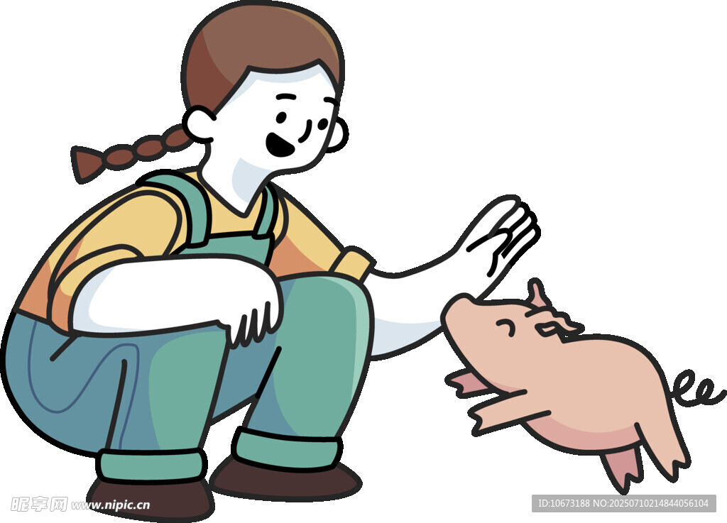 女孩亲昵互动可爱小猪