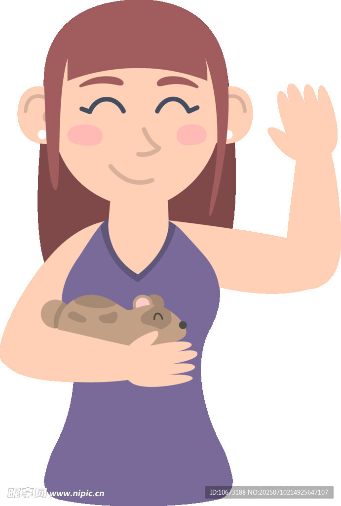 女子抱猫挥手