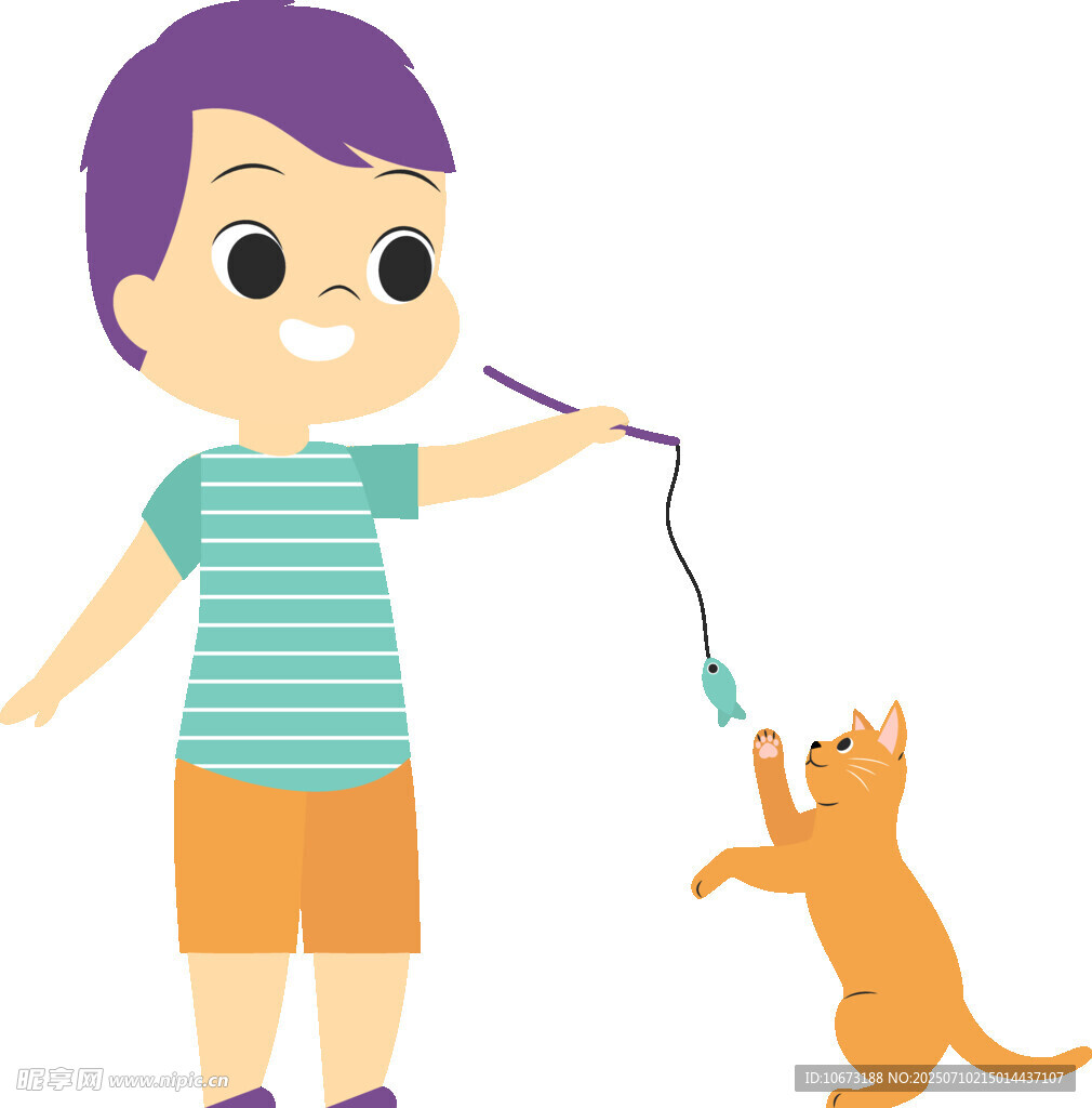 小男孩逗弄可爱猫咪