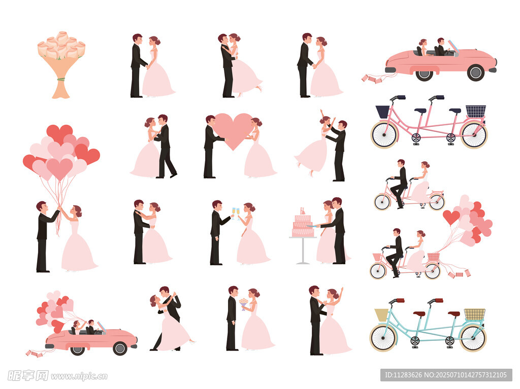 浪漫情侣婚礼相关插画元素