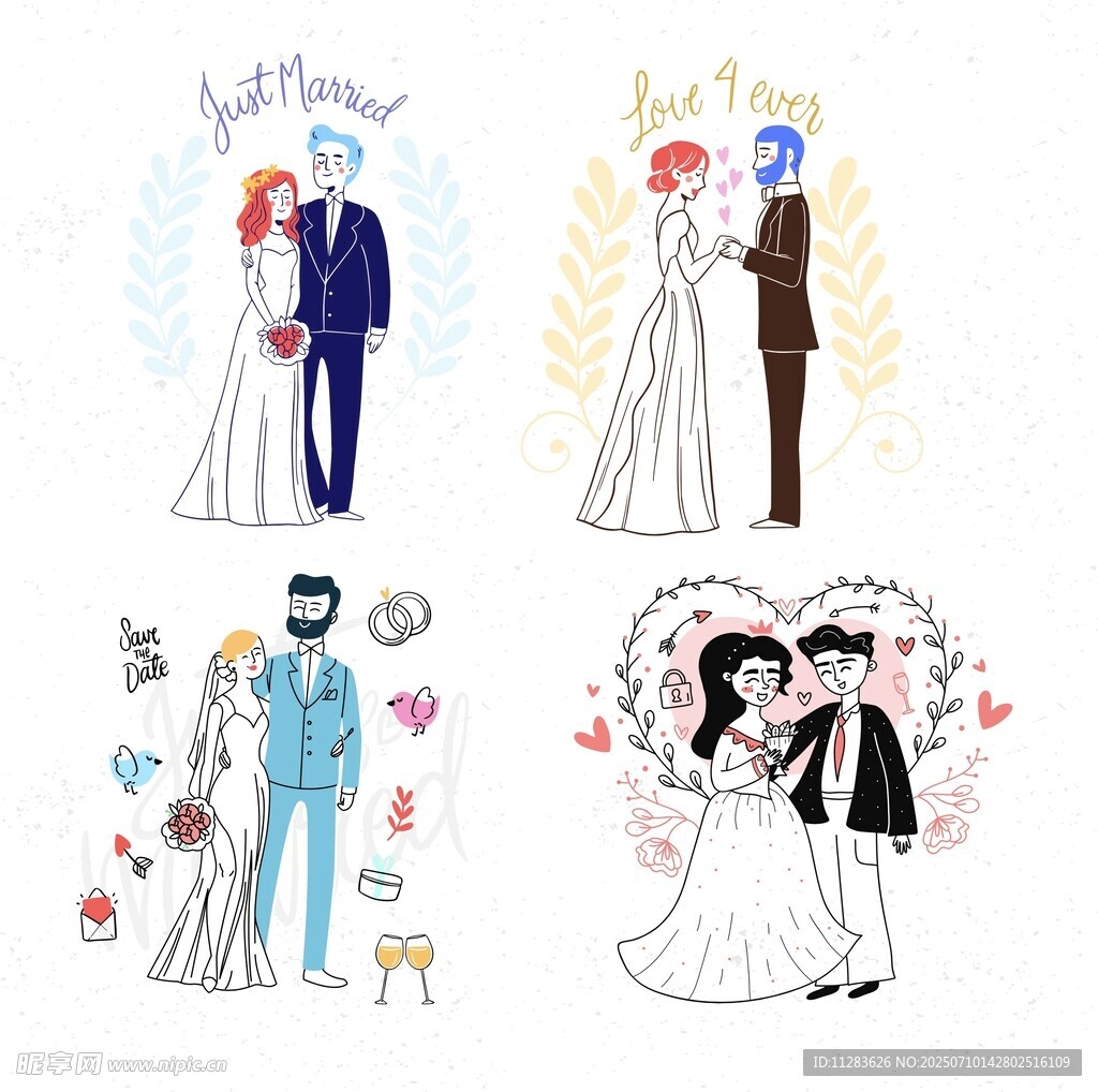 浪漫婚礼情侣插画图案