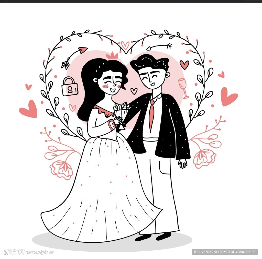 浪漫新婚夫妇甜蜜相拥