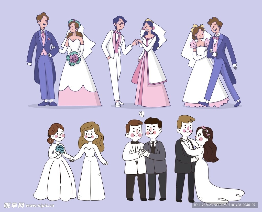 甜蜜新婚夫妇插画