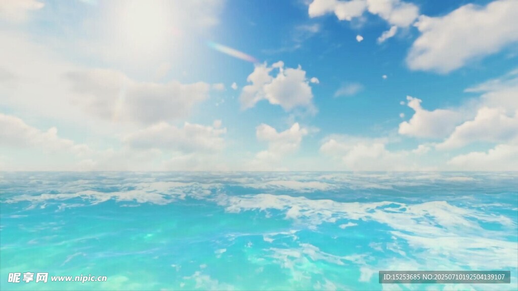 梦幻蓝色海洋与天空景象