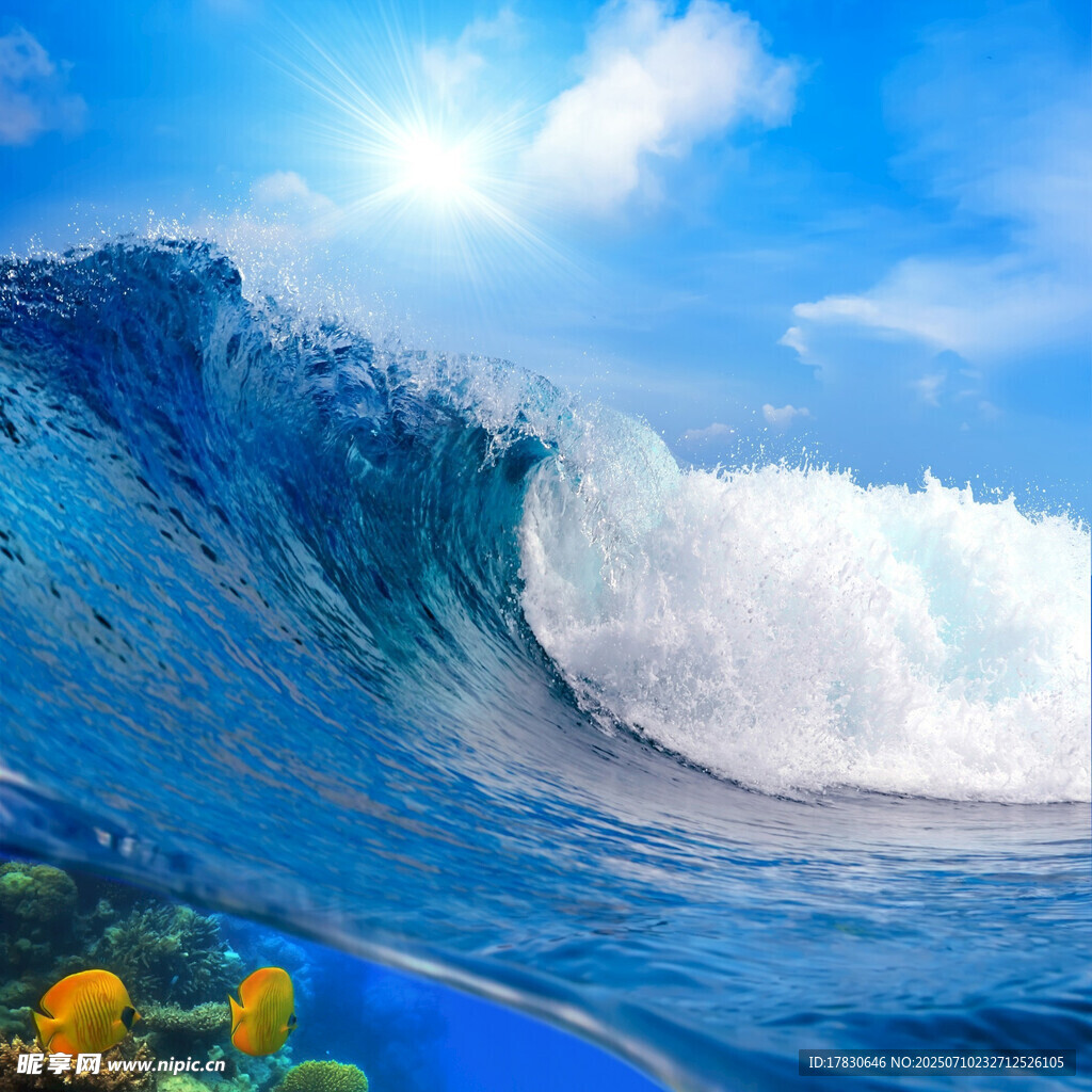 汹涌海浪下的海底奇幻景象