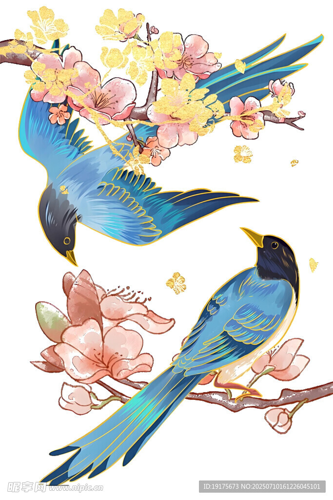 蓝鸟栖花图