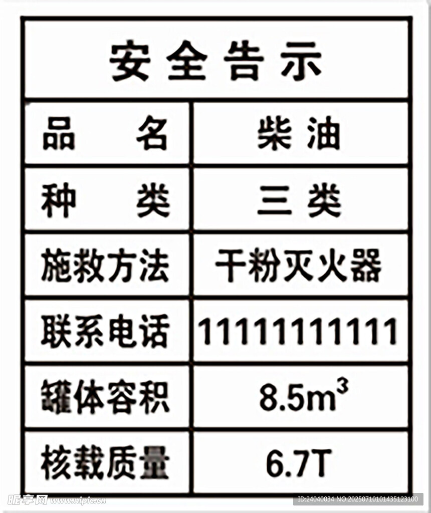油罐车安全告示