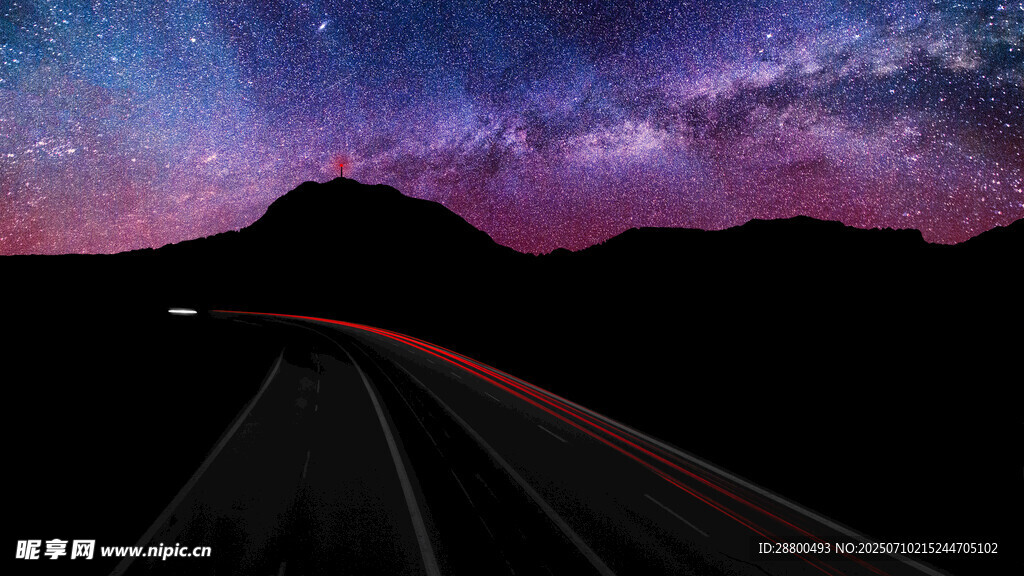 夜路星空下的梦幻景象