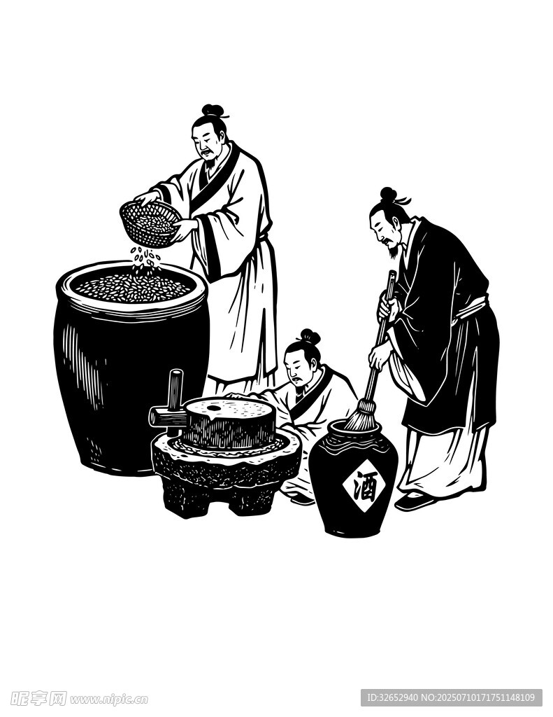 古人酿酒场景图