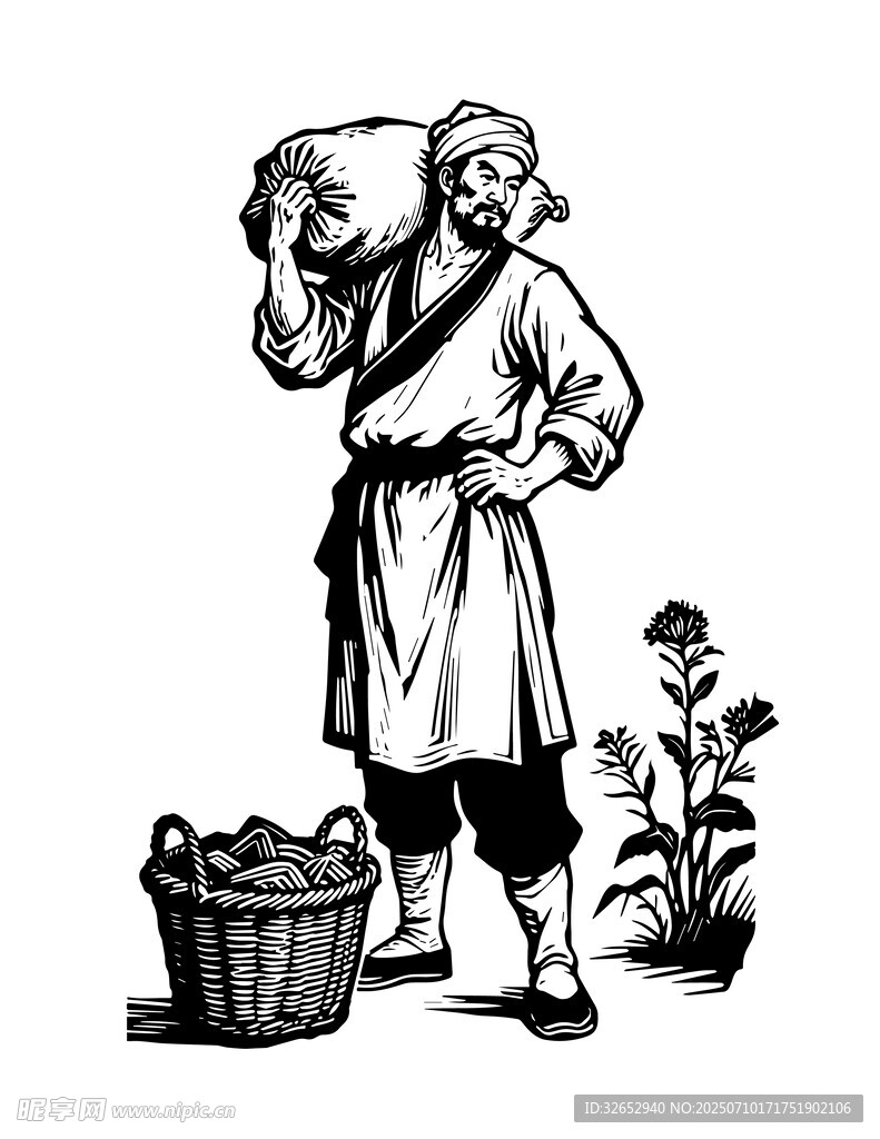 古代挑担商贩形象