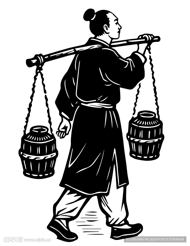 古代挑夫挑担图